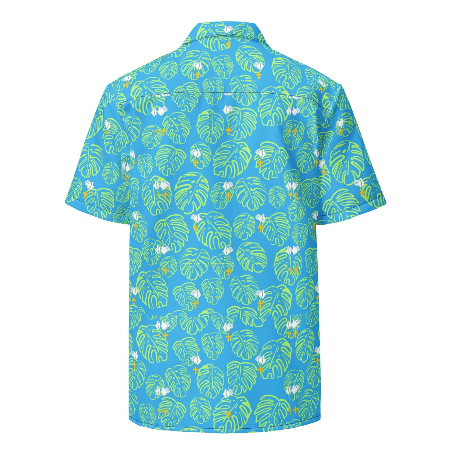 Button Up Shirt - Prayer Icon - Lime Green &amp; Blue