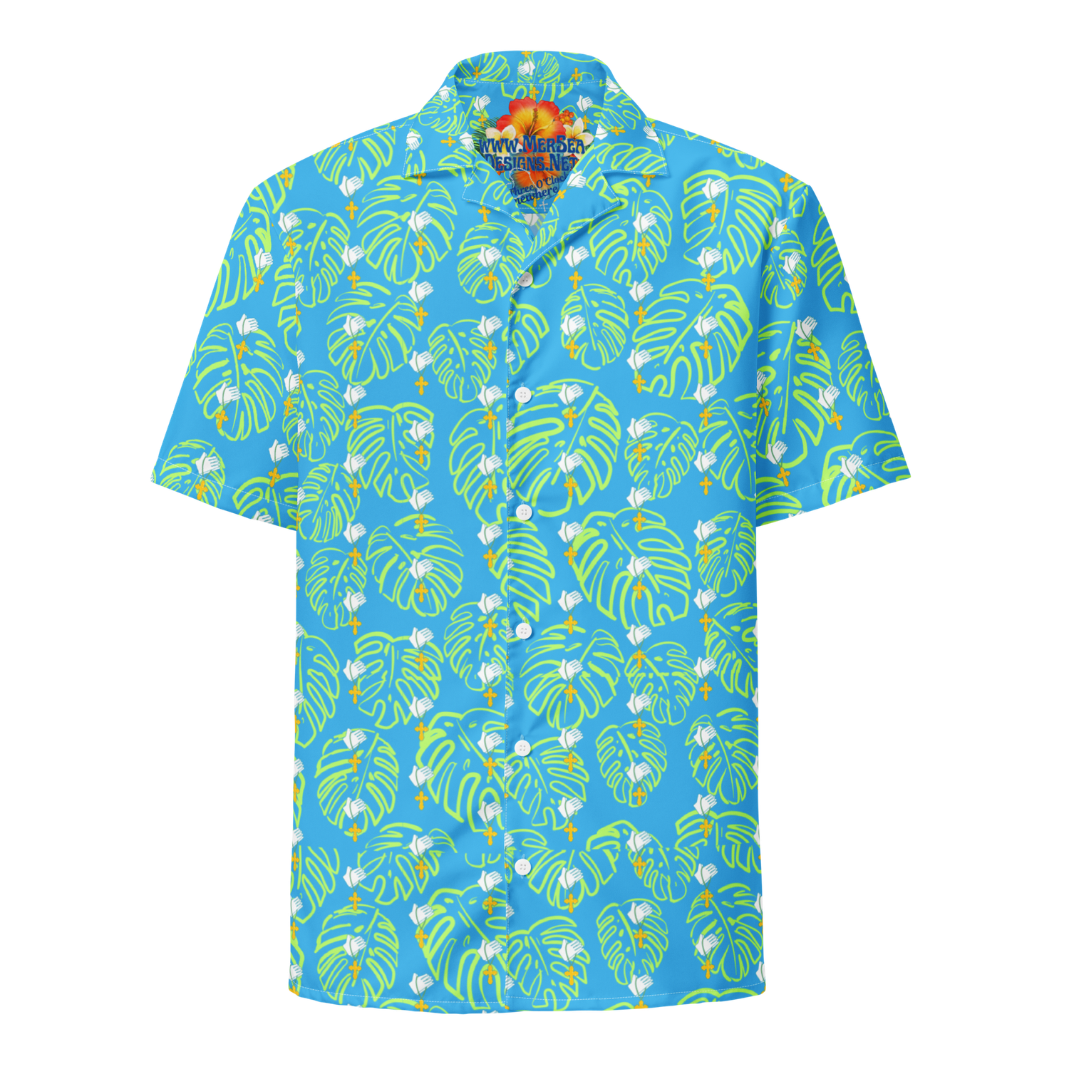 Button Up Shirt - Prayer Icon - Lime Green &amp; Blue