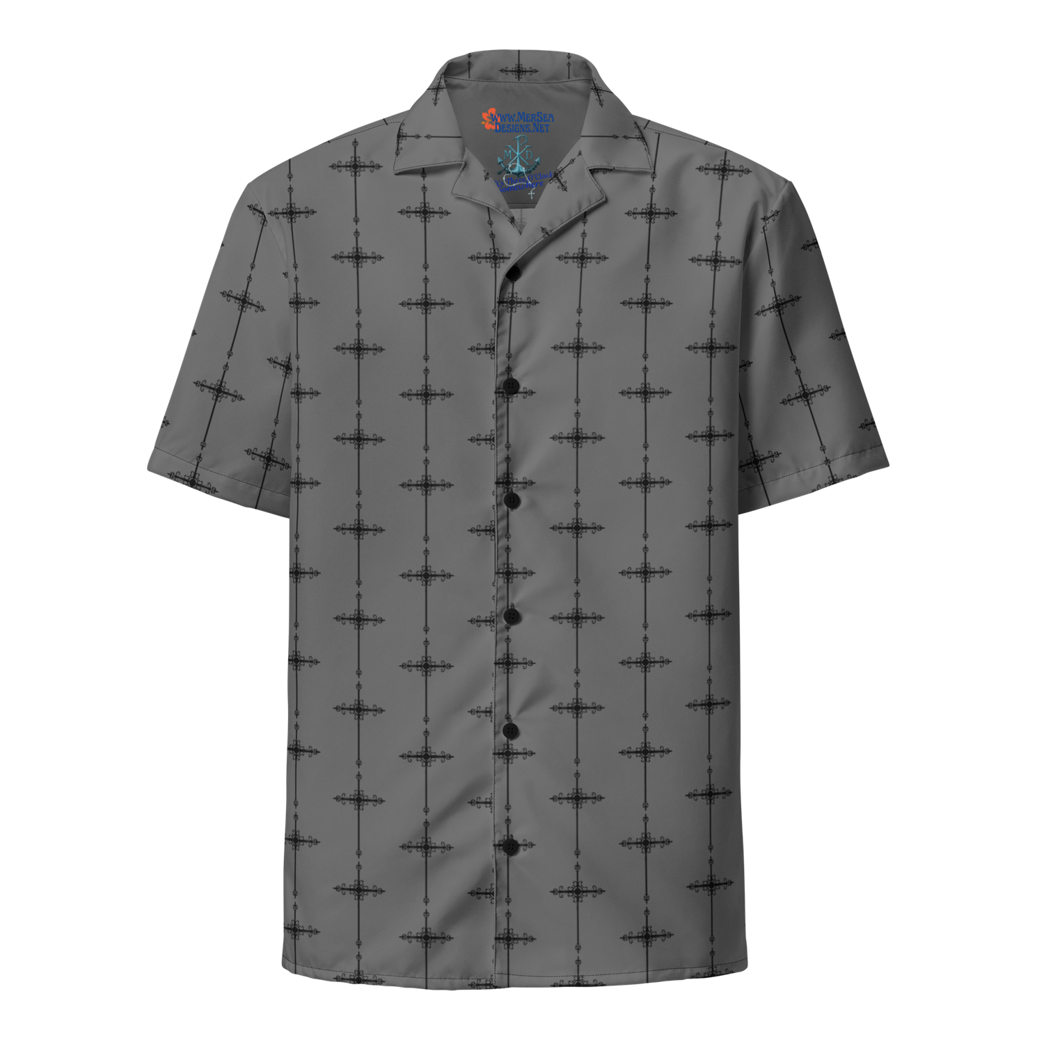 Button Up Shirt - Ornate Cross - Gray
