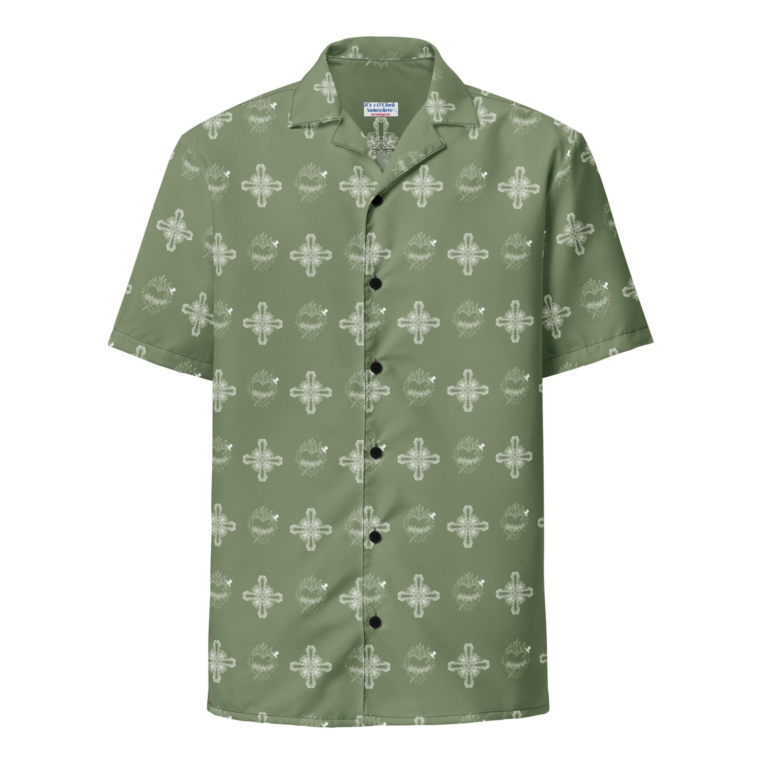 Button Up Shirt - IHM &amp; Ornate Cross - Green