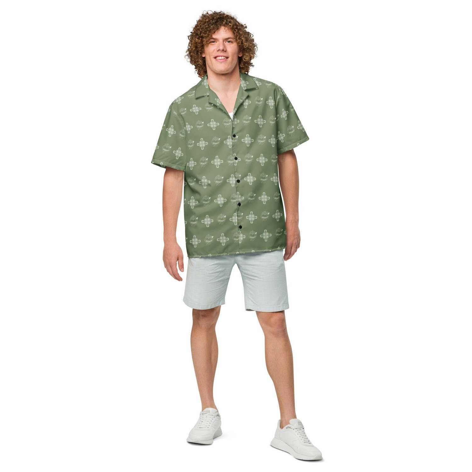 Button Up Shirt - IHM &amp; Ornate Cross - Green