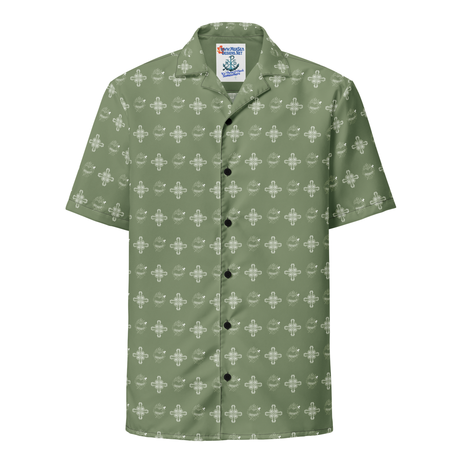 Button Up Shirt - IHM &amp; Ornate Cross - Green