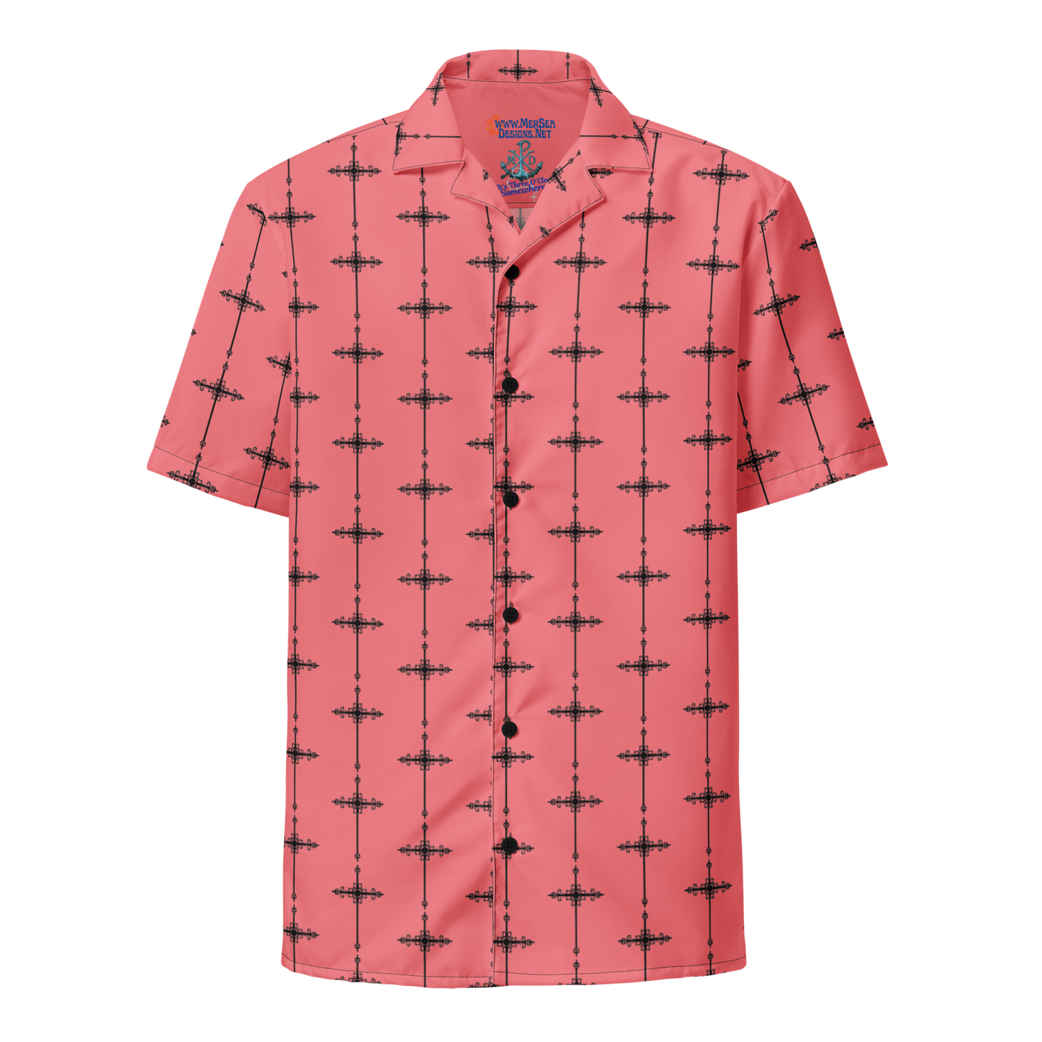Button Up Shirt - Ornate Cross - Salmon