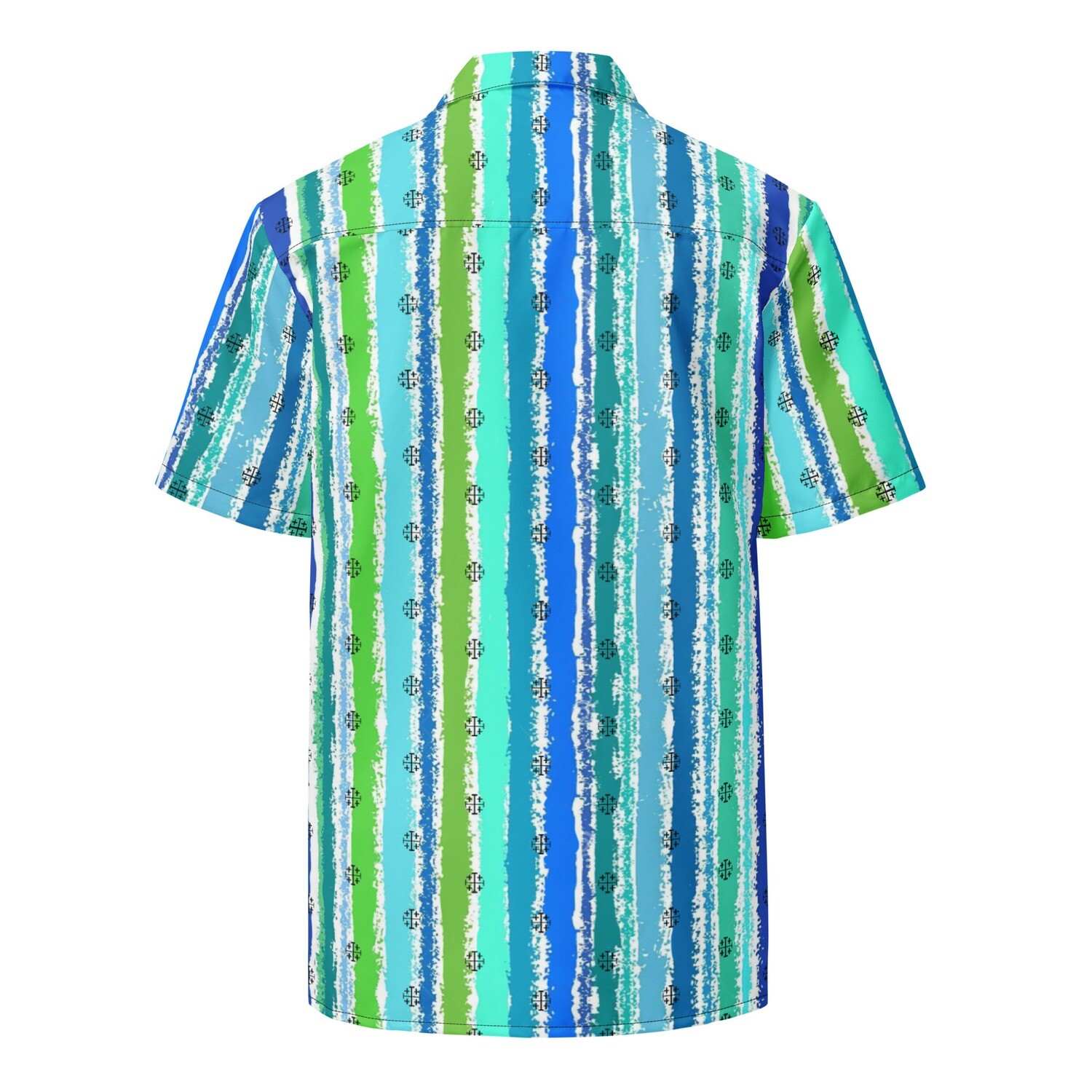 Button Up Shirt Jerusalem Cross - Blue Stripes