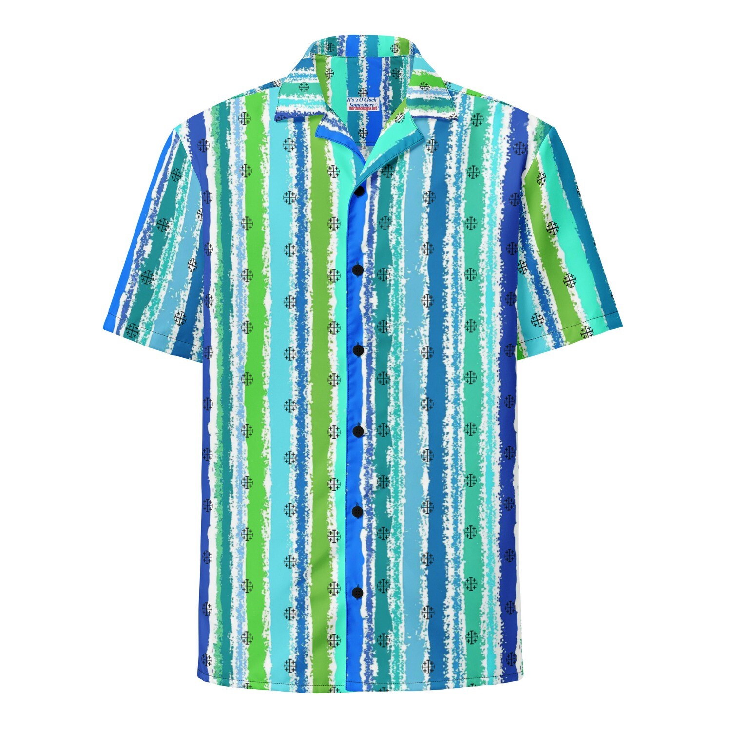 Button Up Shirt Jerusalem Cross - Blue Stripes