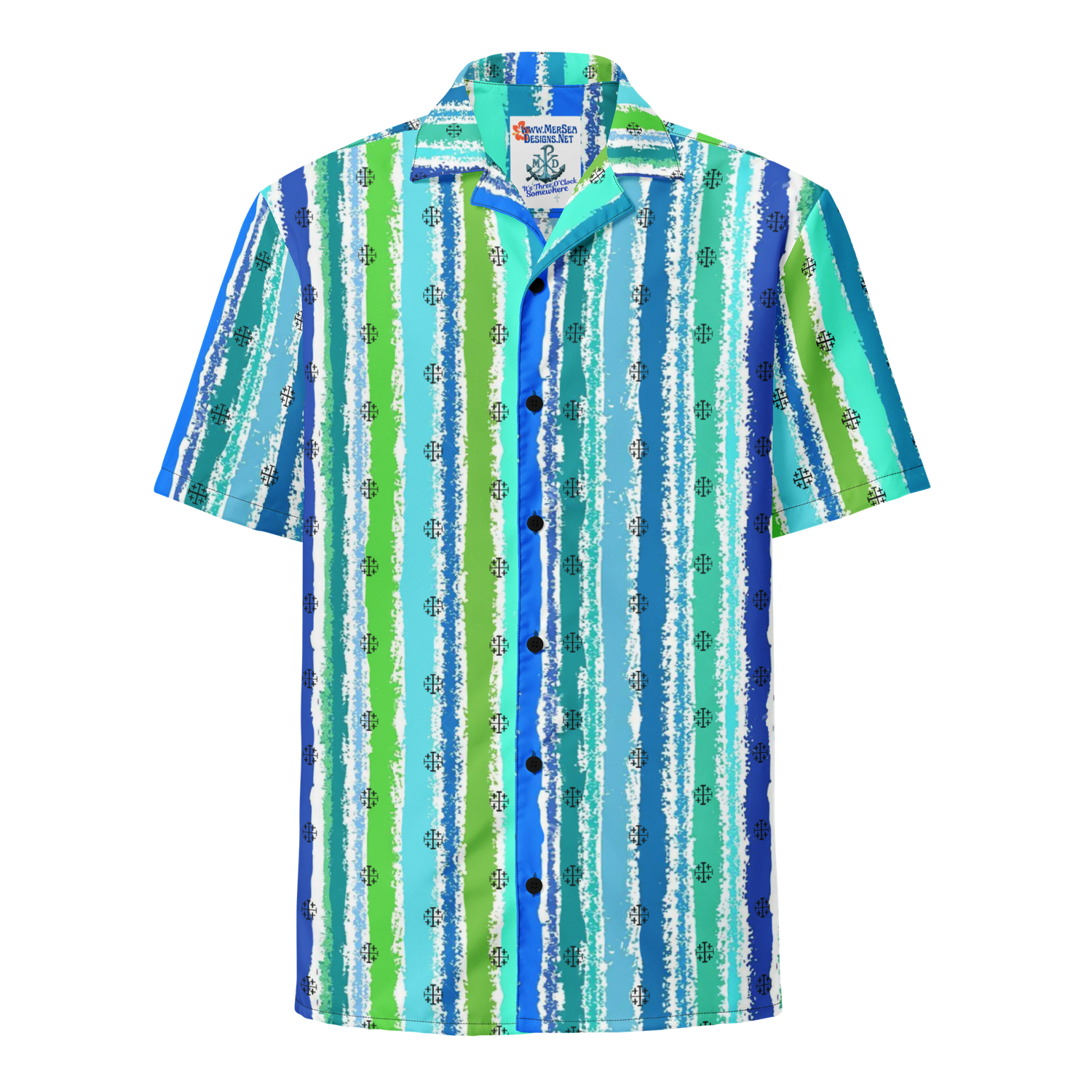 Button Up Shirt Jerusalem Cross - Blue Stripes