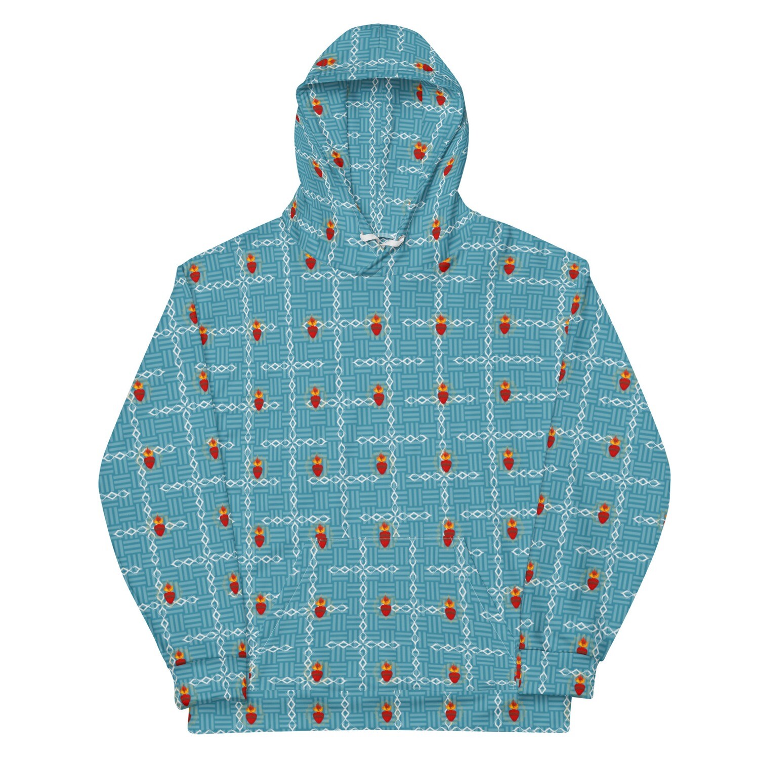 Hoodie - Sacred Heart - Tiny - Tribal Cross - Blue