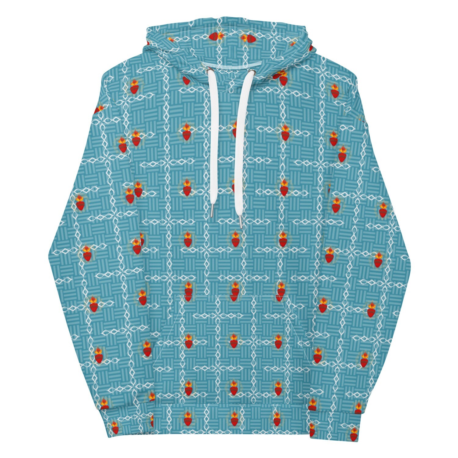 Hoodie - Sacred Heart - Tiny - Tribal Cross - Blue