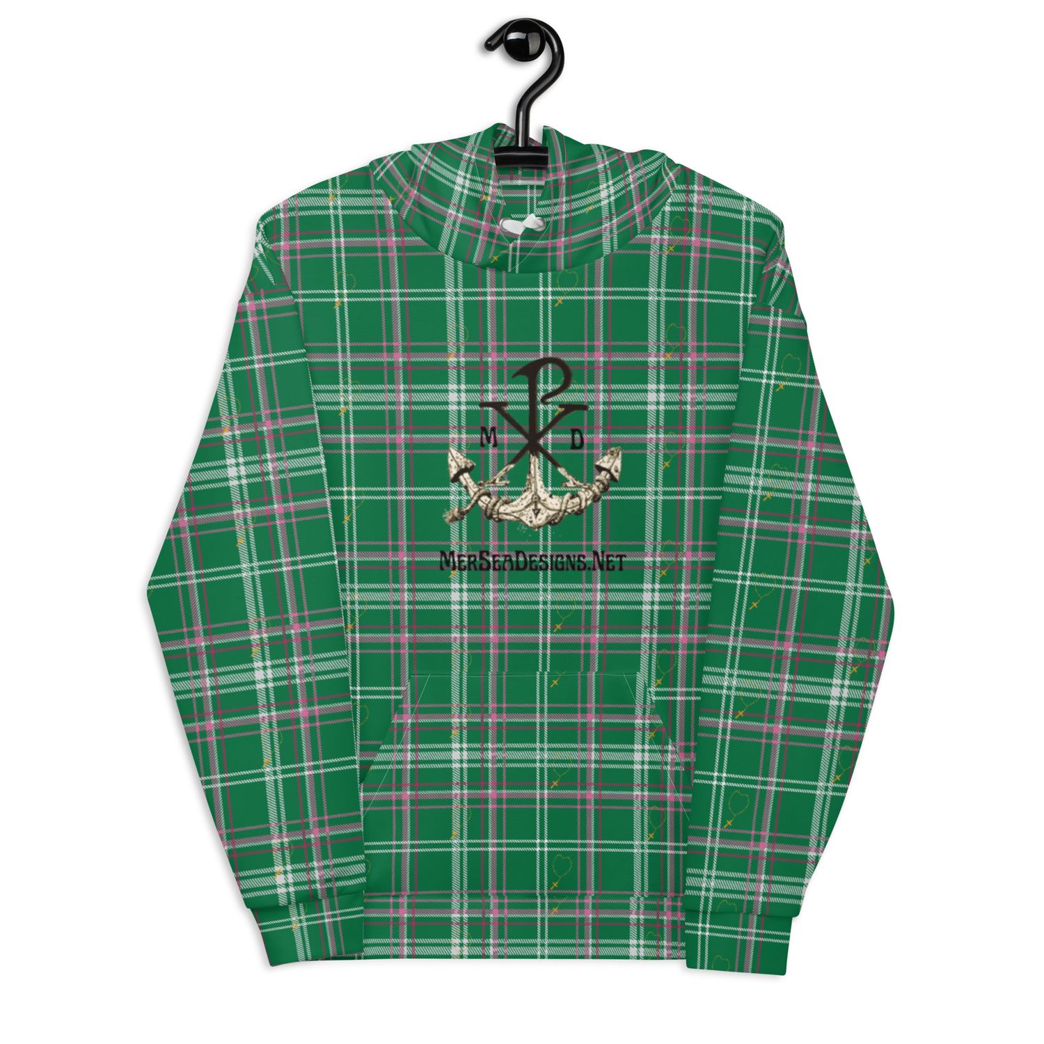Hoodie Green Plaid Rosary/MerSea Designs Logo