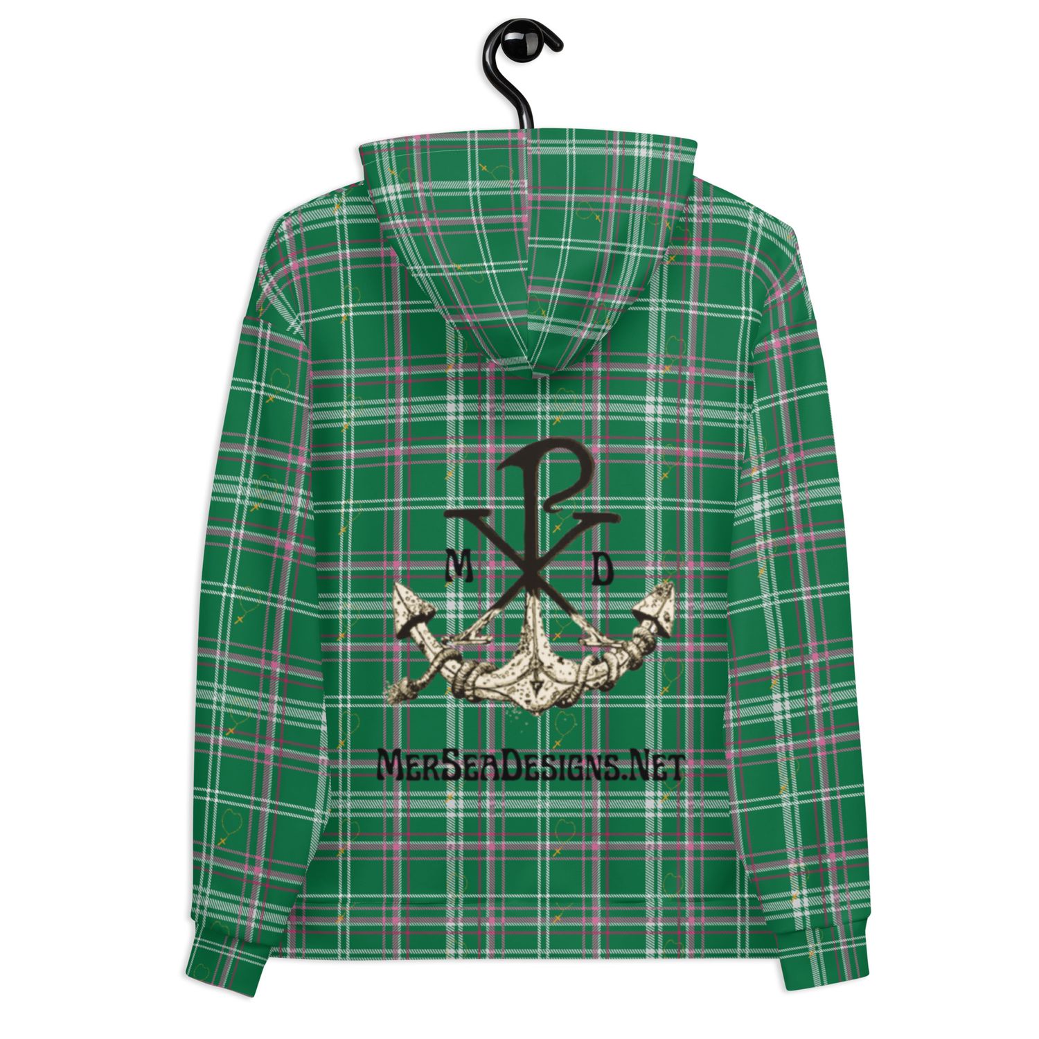 Hoodie Green Plaid Rosary/MerSea Designs Logo