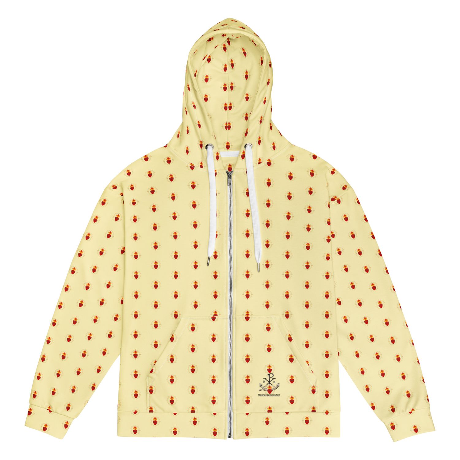 Hoodie - Zip Up - Sacred Hearts Repeating Pattern