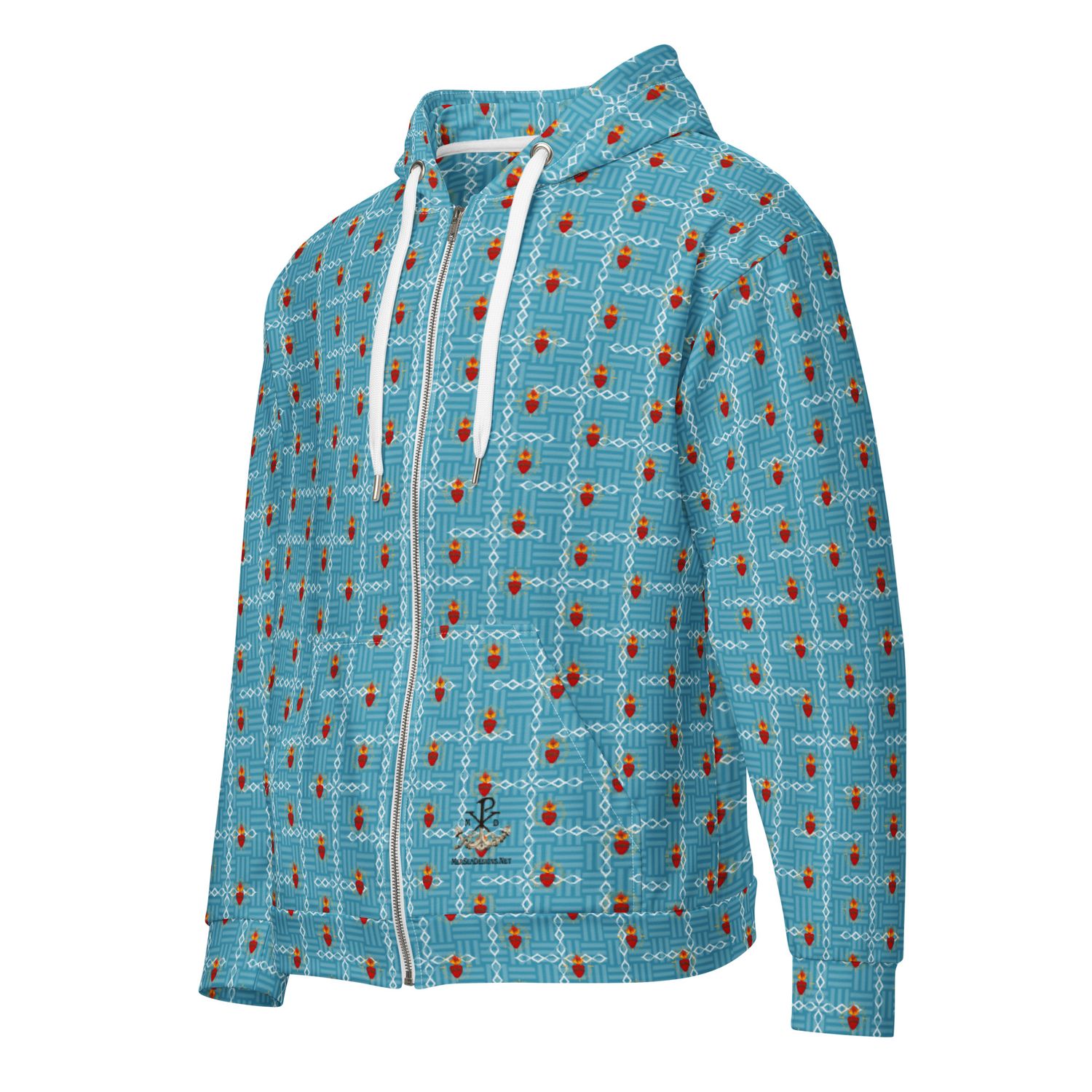 Hoodie - Zip Up - Sacred Heart - Tribal Cross - Blue