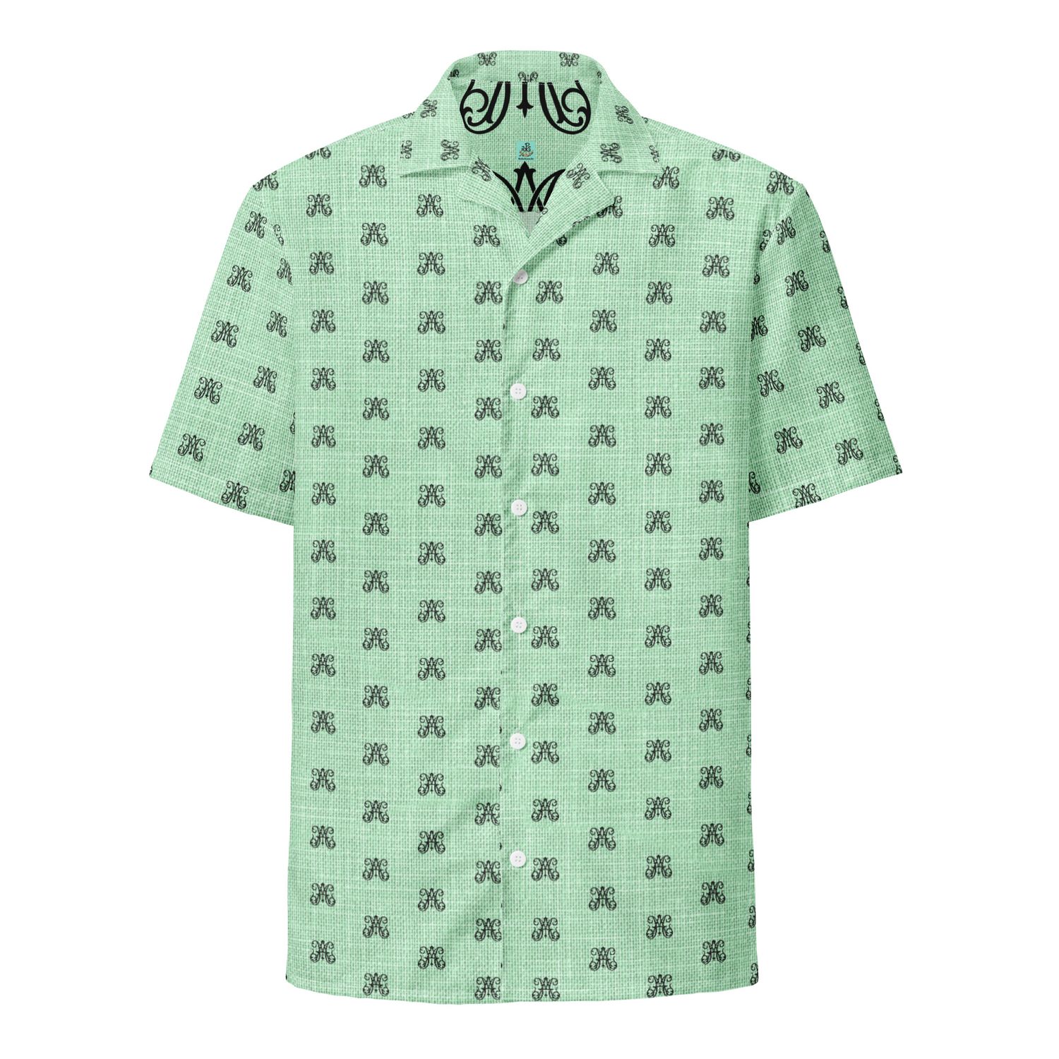 Button Up Shirt - Ave Maria Monogram - Sea Foam Green Linen