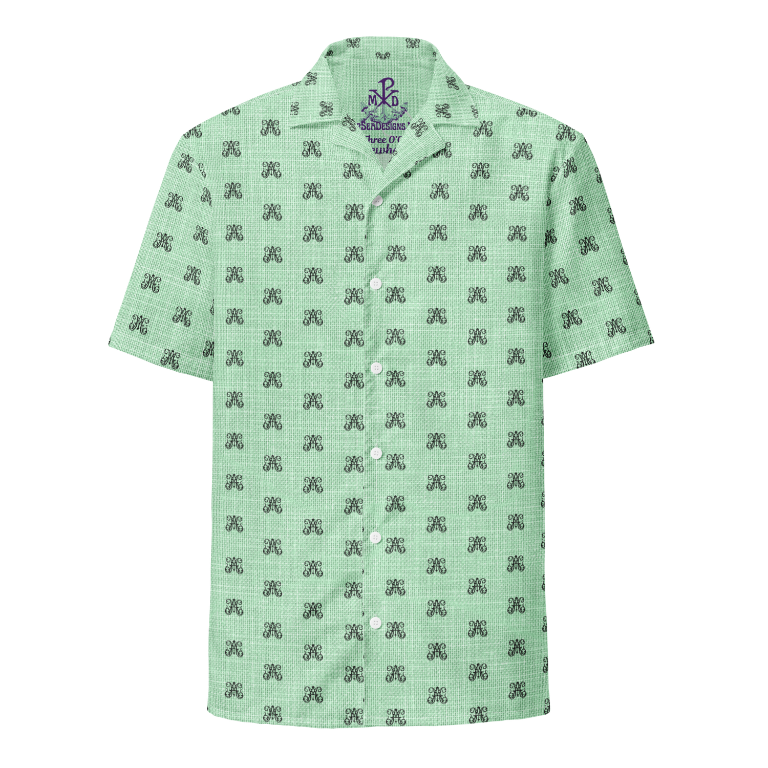 Button Up Shirt - Ave Maria Monogram - Sea Foam Green Linen
