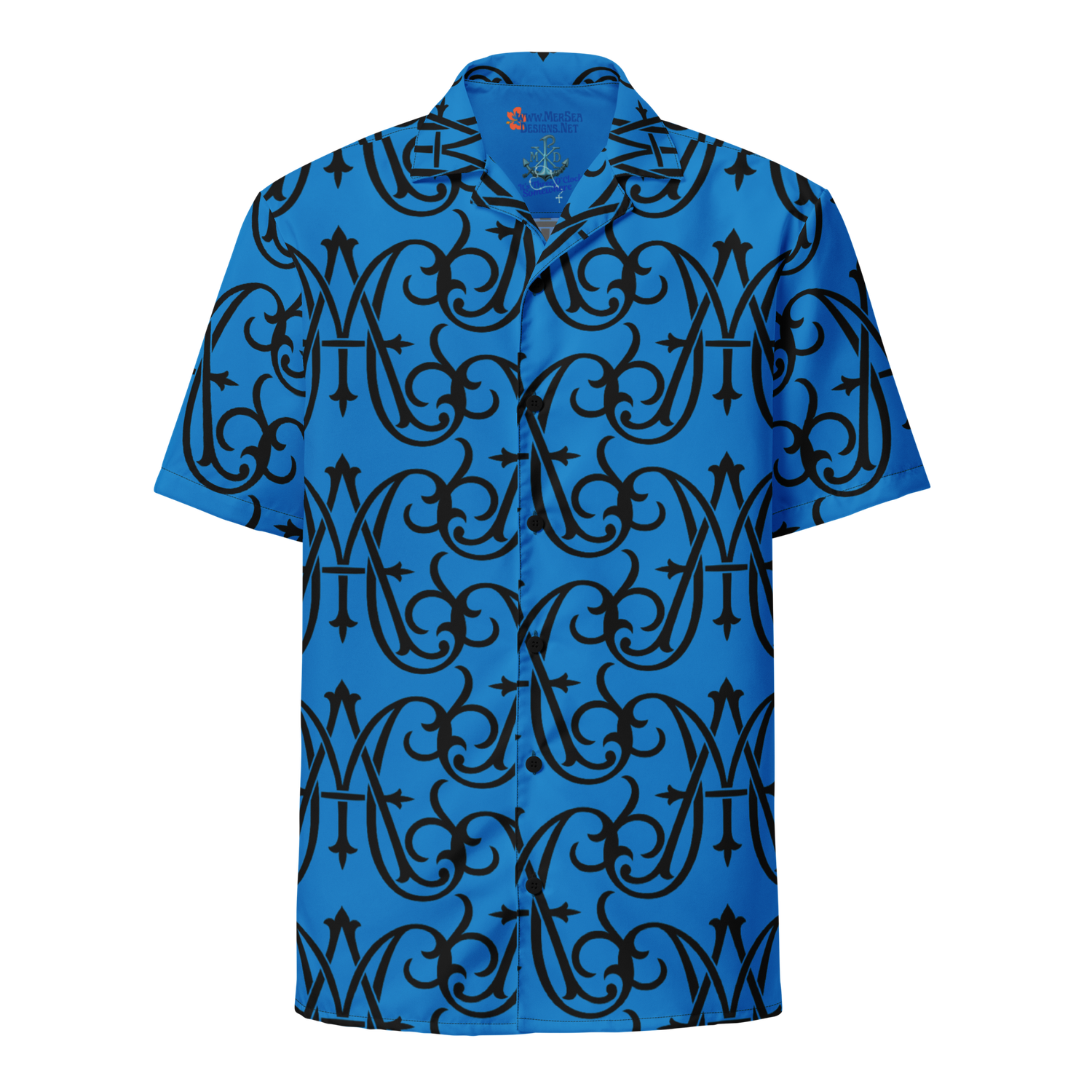Button Up Shirt - Ave Maria Large Monogram - Blue