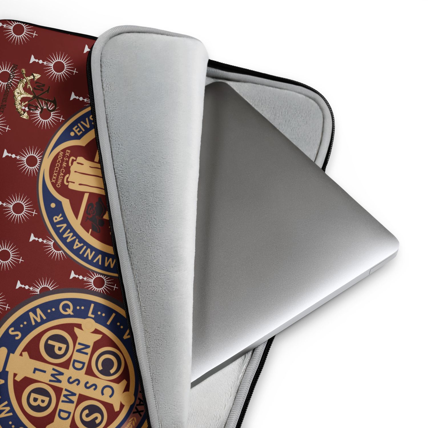 Laptop Sleeve - St. Benedict/Monstrance - Burgandy