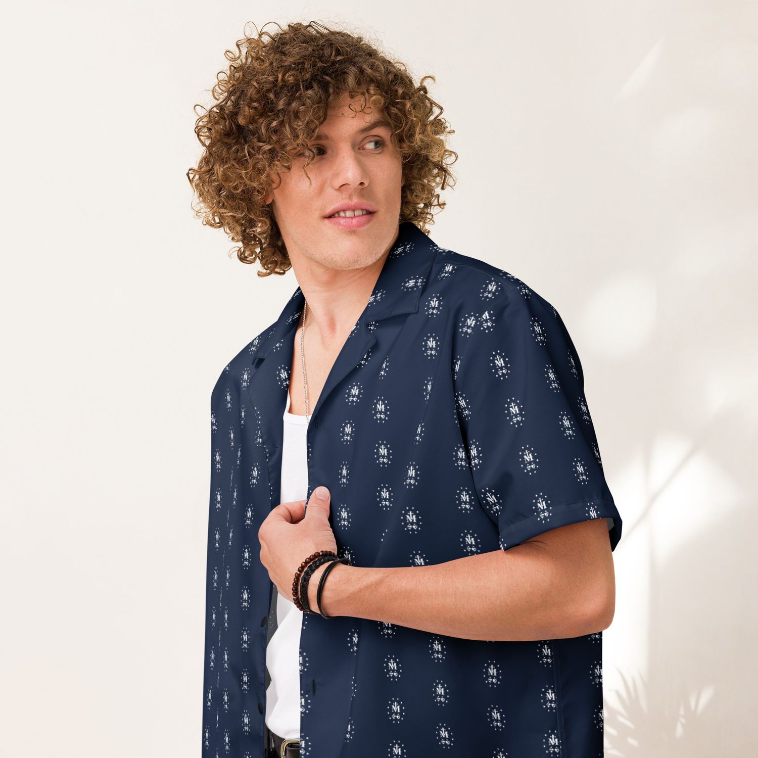 Button Up Shirt - Miraculous Medal - Navy Blue