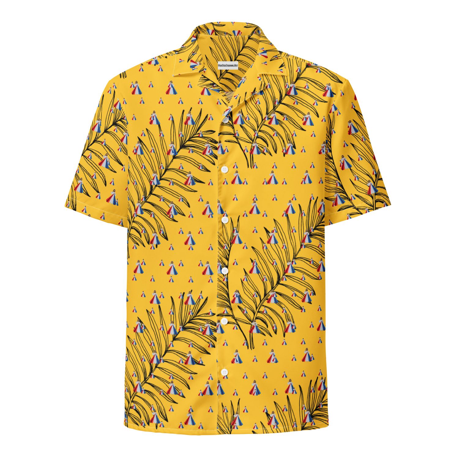 Button Up Shirt - Divine Mercy &amp; Palms - Yellow
