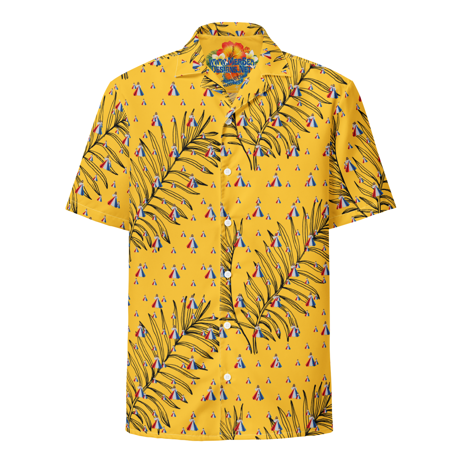Button Up Shirt - Divine Mercy &amp; Palms - Yellow