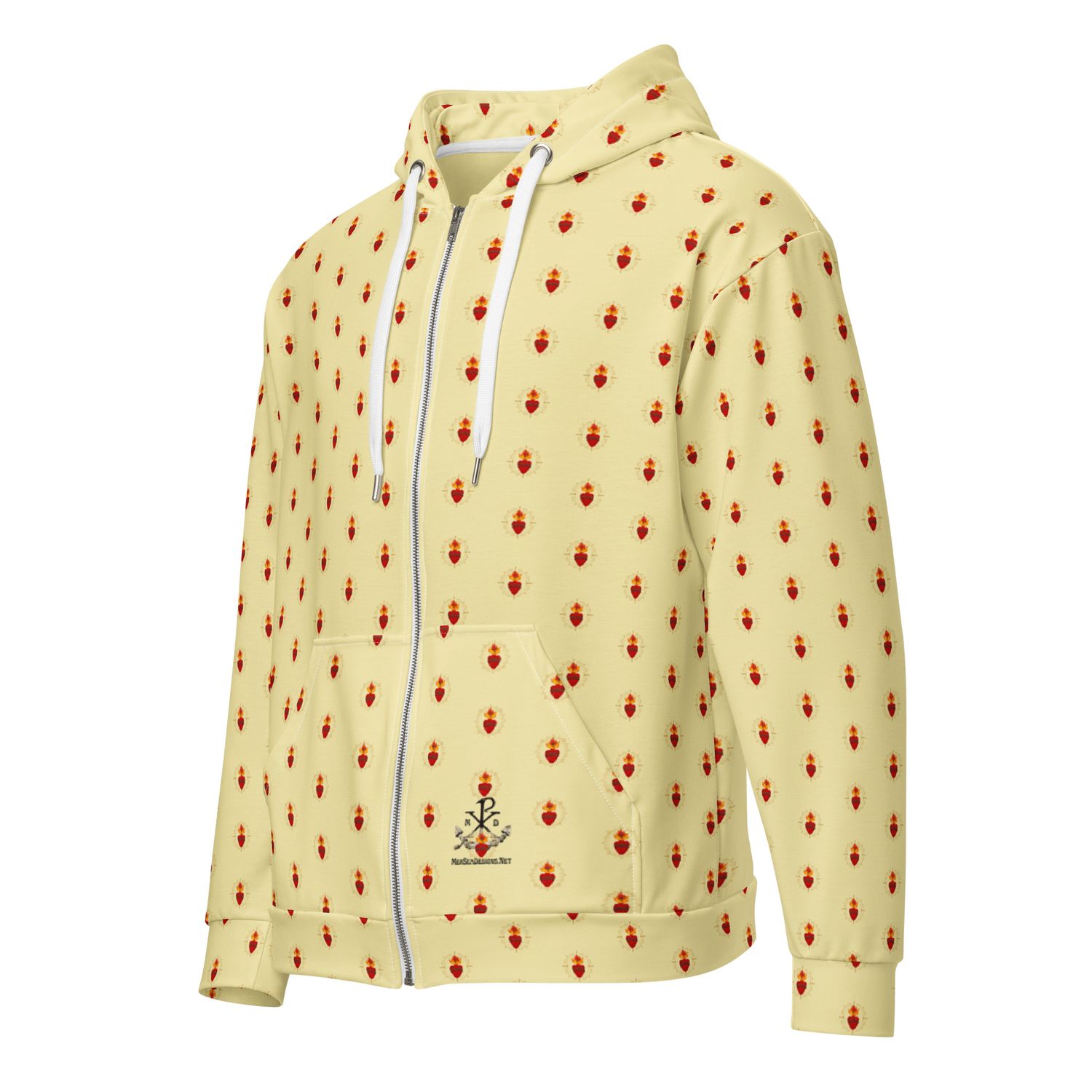Hoodie - Zip Up - Sacred Hearts Repeating Pattern