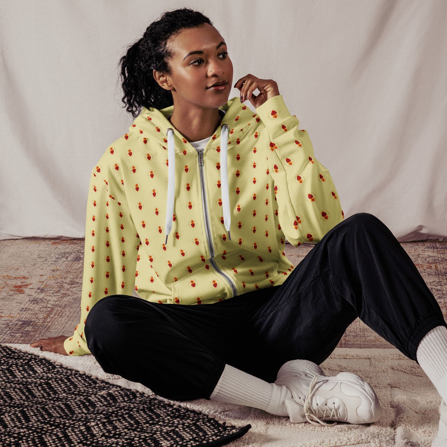 Hoodie - Zip Up - Sacred Hearts Repeating Pattern