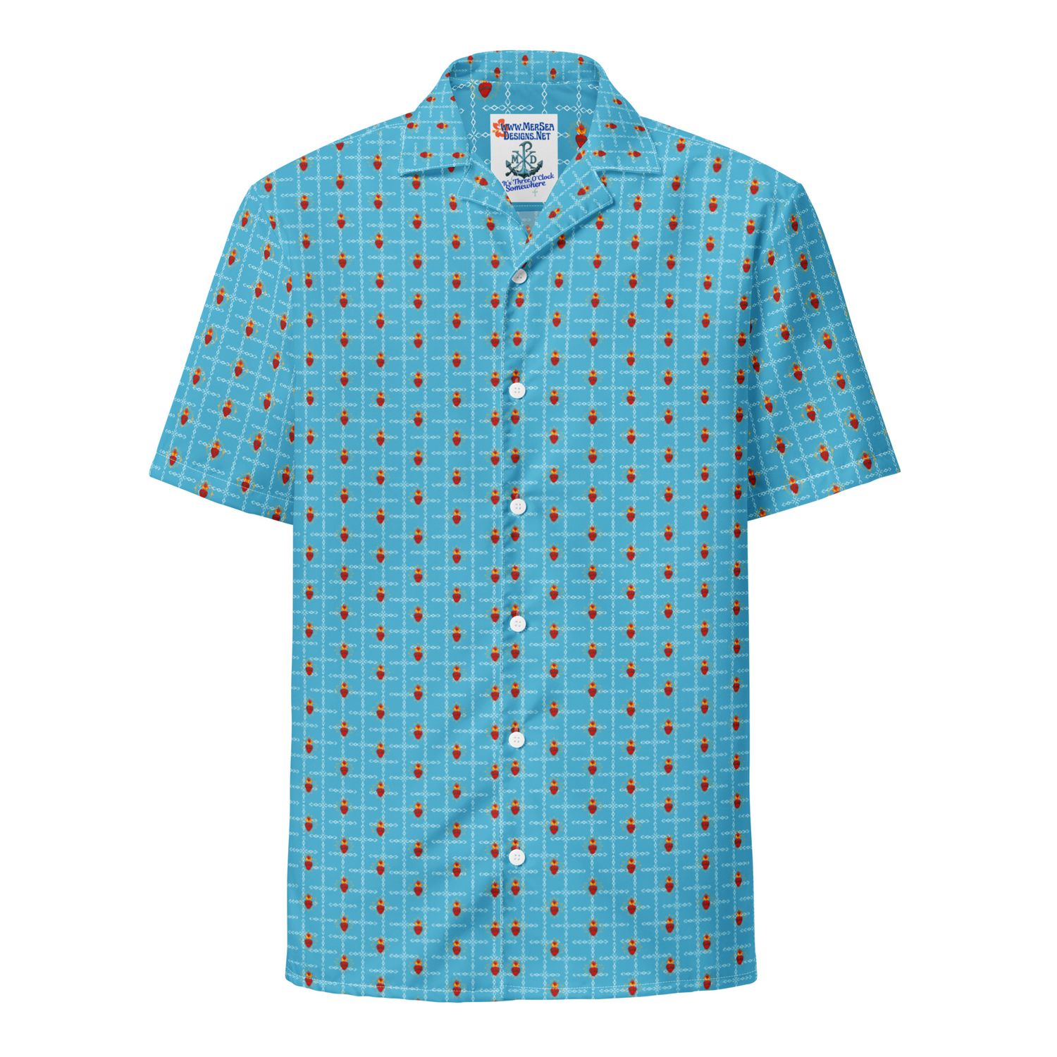 Button Up Shirt - Sacred Heart - Tiny - Blue Tribal Cross