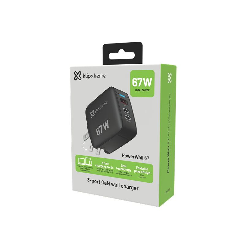 Klip Xtreme PowerWall KMC-500 (67W) 3-Port Wall Charger Adapter
