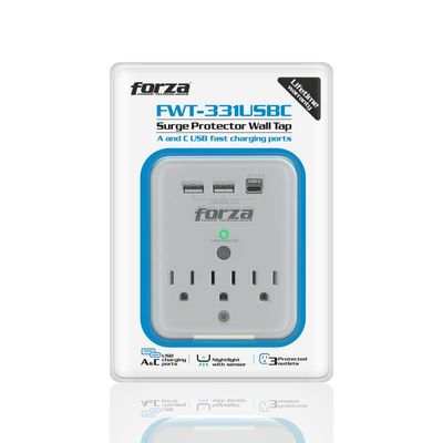 Forza FWT-331USBC Surge Protector (490J/1875W) 3 Outlet