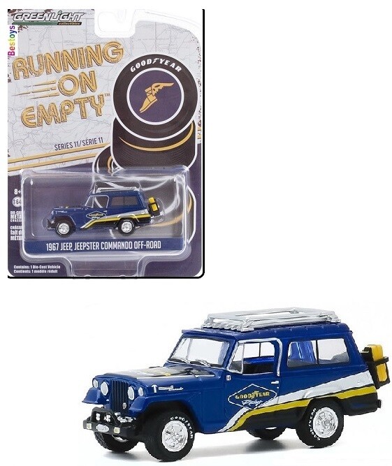 Greenlight Diecast Model Car Running on Empty Jeep Jeepster Commando Offroad 1967 &quot;Good Year&quot; 1/64 scale
