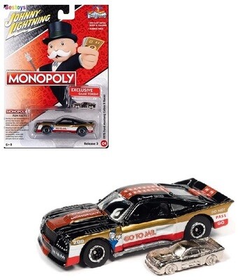 Johnny Lightning Diecast Model Car Pop Culture Ford Mustang Cobra 2 Racer  1975 &quot;Monopoly&quot; + Game Token 1/64 scale new in pack