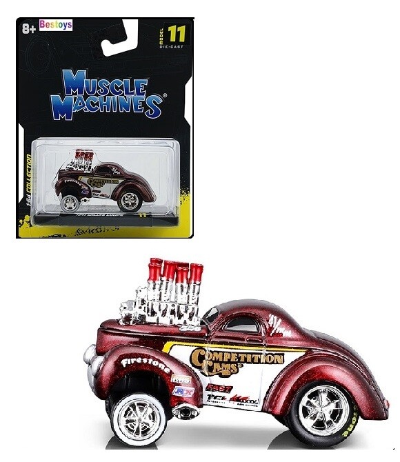 Maisto Muscle Machines Diecast Model Car Willys Coupe 1941 &quot;Competition Cams&quot; 1/64 scale