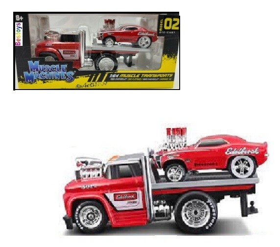 Maisto Muscle Machines Diecast Model Car Transport Chevy Chevrolet C 60 C60 Flatbed Recovery Truck 1960 + Chevy Camaro SS 1969 &quot;Edelbrock&quot;