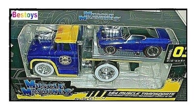 Maisto Muscle Machines Diecast Model Car Transport Chevy Chevrolet C 60 C60 Flatbed Recovery Truck 1960 + Chevy Chevelle SS 396 1969