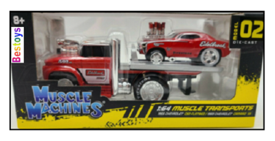 Maisto Muscle Machines Diecast Model Car Transport Chevy Chevrolet C 60 C60 Flatbed Recovery Truck 1960 + Chevy Camaro SS 1969 "Edelbrock"