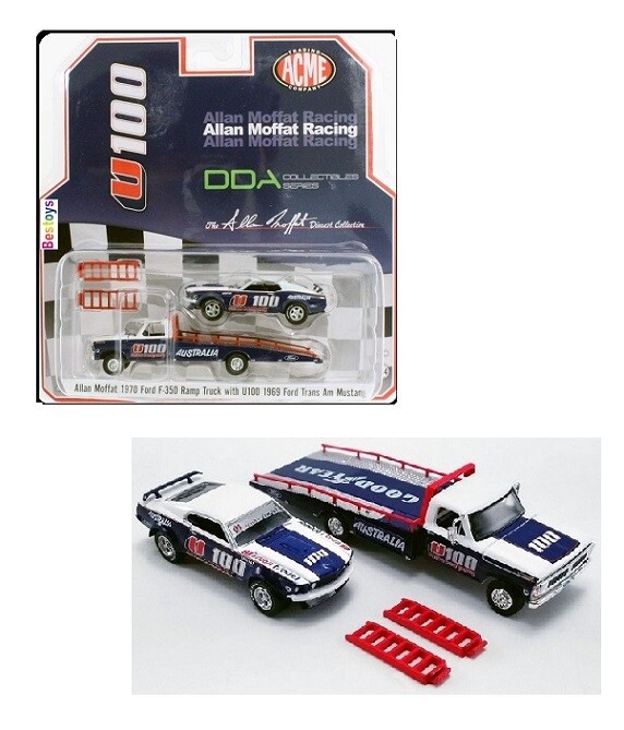 Greenlight Diecast Model Car Allan Moffat Racing U100 Ford Mustang Trans Am 1969 + Ford F 350 F350 Ramp Truck 1970 1/64 scale new