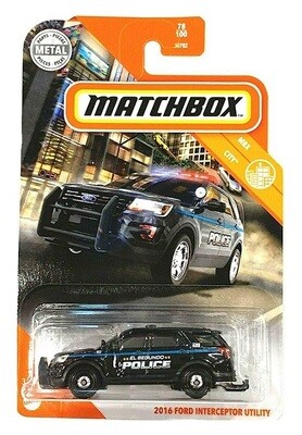Matchbox Diecast Model Car 2021 78 / 100 Ford Interceptor Utility 2016 Police "El Segundo" 1/64 scale new in pack
