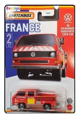 Matchbox Diecast Model Car France series VW Volkswagen Transporter Double Cab 1990 Fire with load new in pack