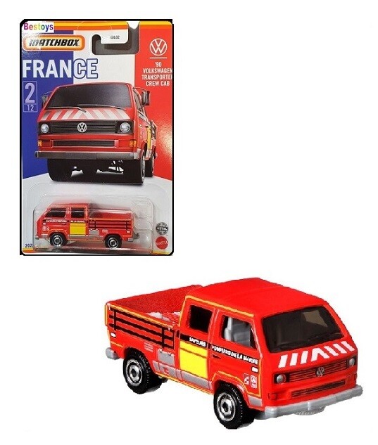 Matchbox Diecast Model Car France series VW Volkswagen Kombi Transporter Double Cab 1990 Fire