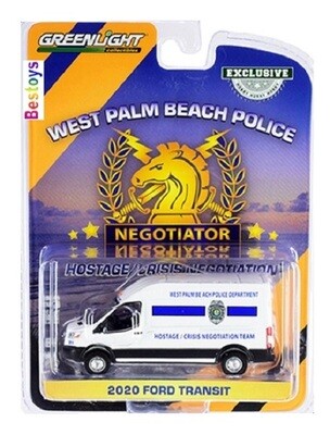 Greenlight Diecast Model Car Exclusive Ford Transit Van 2020 West Palm Beach Police Hostage Crisis Negotiation 1/64 scale new in pack