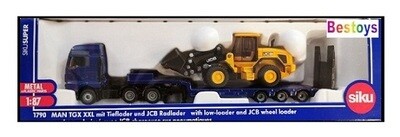 SIKU Diecast Model 1790 MAN TGX XXL Truck + Lowbed trailer + JCB Wheeled Loader 1/87 HO railway scale new in pack