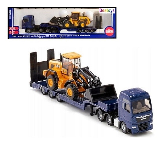 SIKU Diecast Model 1790 MAN TGX XXL Truck + Lowbed trailer + JCB Wheeled Loader 1/87 HO railway scale new in pack