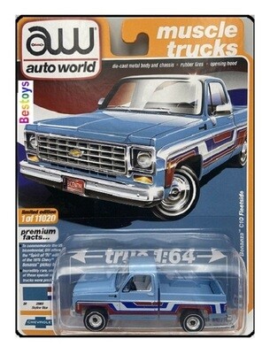 Auto World Diecast Model Car Muscle Chevy Chevrolet Bonanza C 10 C10 Fleetside Pickup 1976 1/64 scale new in pack