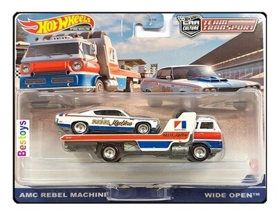 Hotwheels Hot Wheels Diecast Model Car Culture Team Transport AMC Rebel Machine + Wide Open Car Transporter new in pack