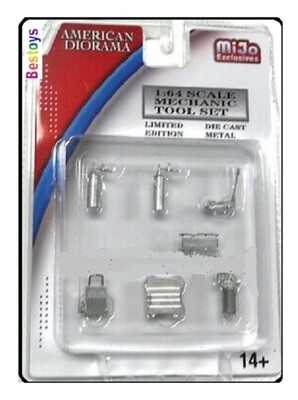 American Diorama Model Accessory Set Garage Workshop Creeper Trolley Jack Compressor Charger 1/64 scale new in pack