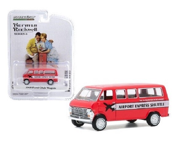 Greenlight Diecast Model Car Norman Rockwell Ford Club Wagon 1968 &quot;Airport Express Shuttle&quot; 1/64 scale