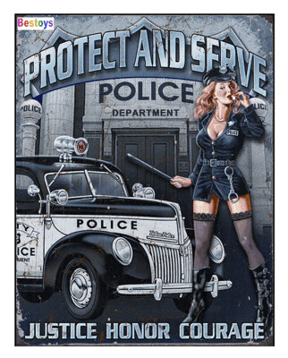 Metal Tin Sign Lithographed Image "Police Dept - Protect & Serve" 405x320 mm new