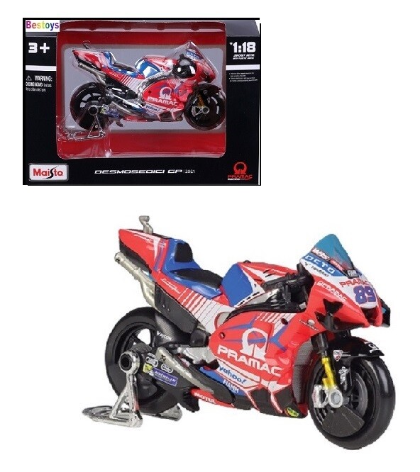 Maisto Diecast Model Motorcycle Bike Moto GP Ducati Desmosedici GP 21 No 89 &quot;Pramac&quot; Martin 1/18 scale