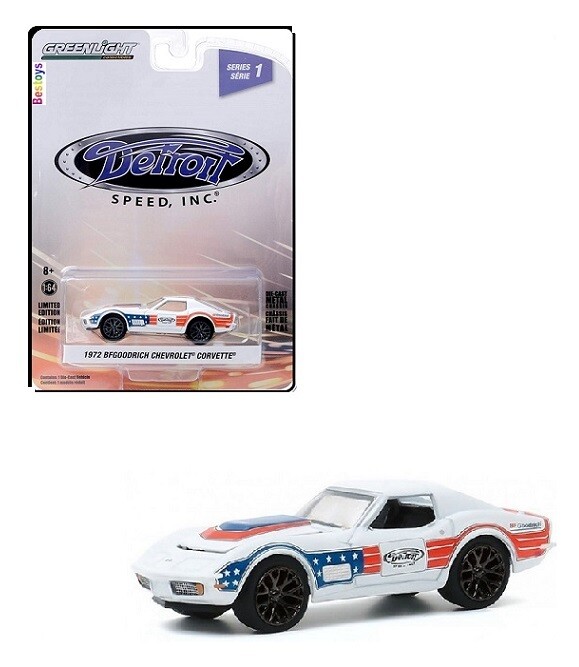 Greenlight Diecast Model Car Detroit Speed Chevy Chevrolet Corvette 1972 &quot;BFGoodrich&quot; 1/64 scale new in pack