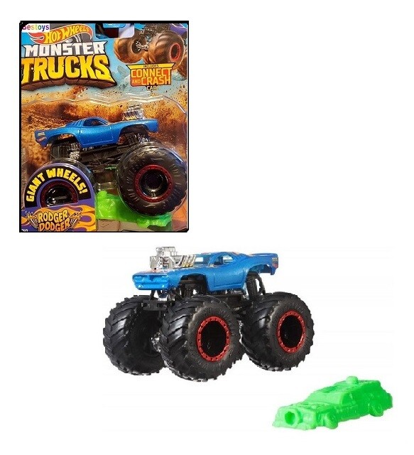 Hotwheels Hot Wheels Diecast Model Car Monster Trucks Rodger Dodger + plastic car 1/64 scale new in pack