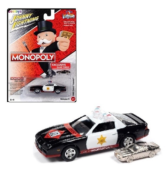 Johnny Lightning Diecast Model Car Pop Culture Chevy Chevrolet Camaro 1982 &quot;Monopoly&quot; + Game Token 1/564 scale new in pack